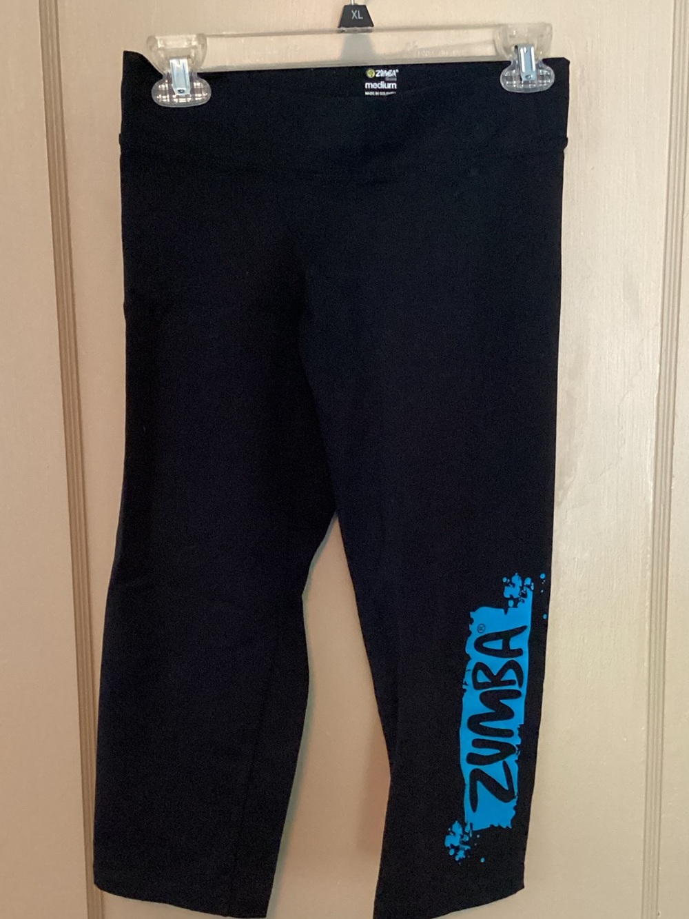 Zumba Fitness Black Capri Leggings with Blue Zumba Logo